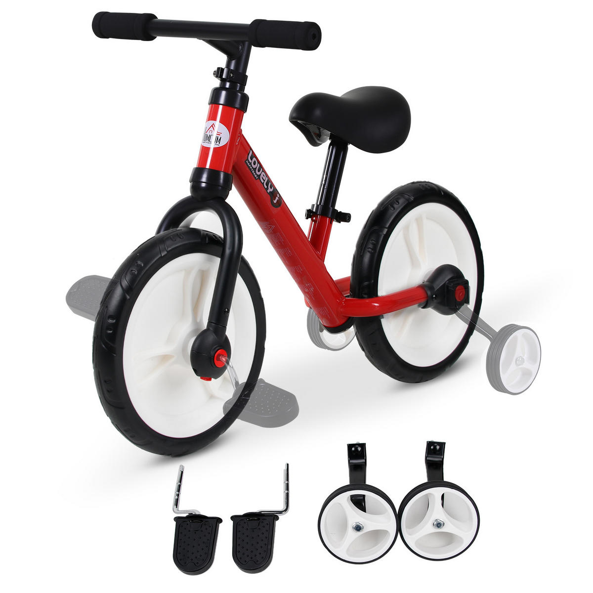 LAUFRAD DE-10696 mit Stützrädern & Pedalen Rot - Rot, Metall (85/36/54cm) - ComfortXL