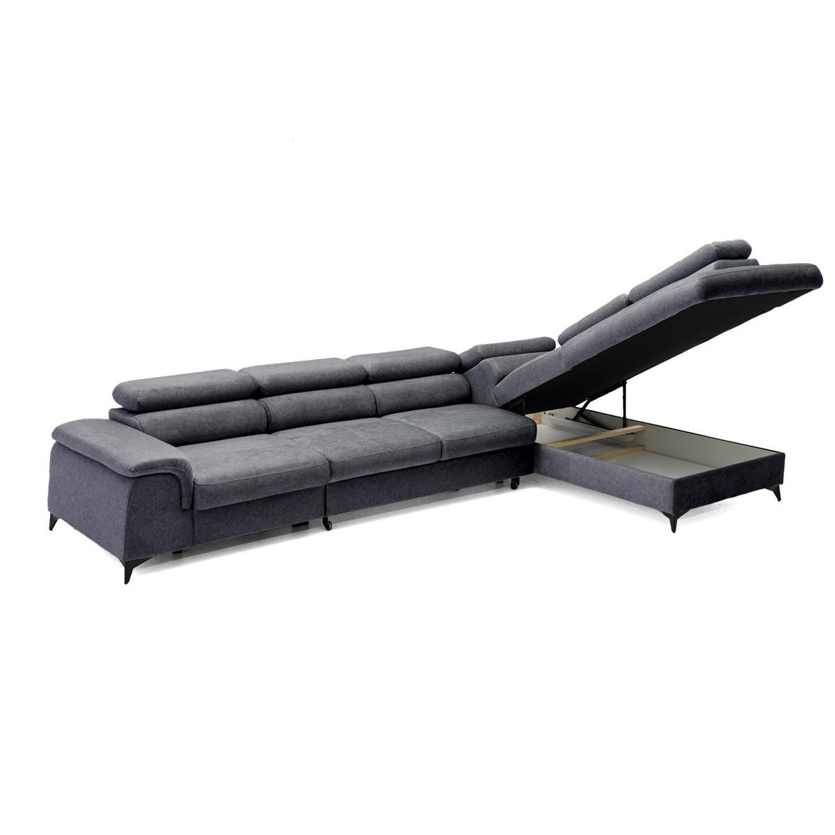 ECKSOFA PLAZA MAXI Rechts mit Schlaffunktion 127x195 Velours Dunkelgrau - Dunkelgrau/Schwarz, Holz/Textil (203/350cm) - Muffo
