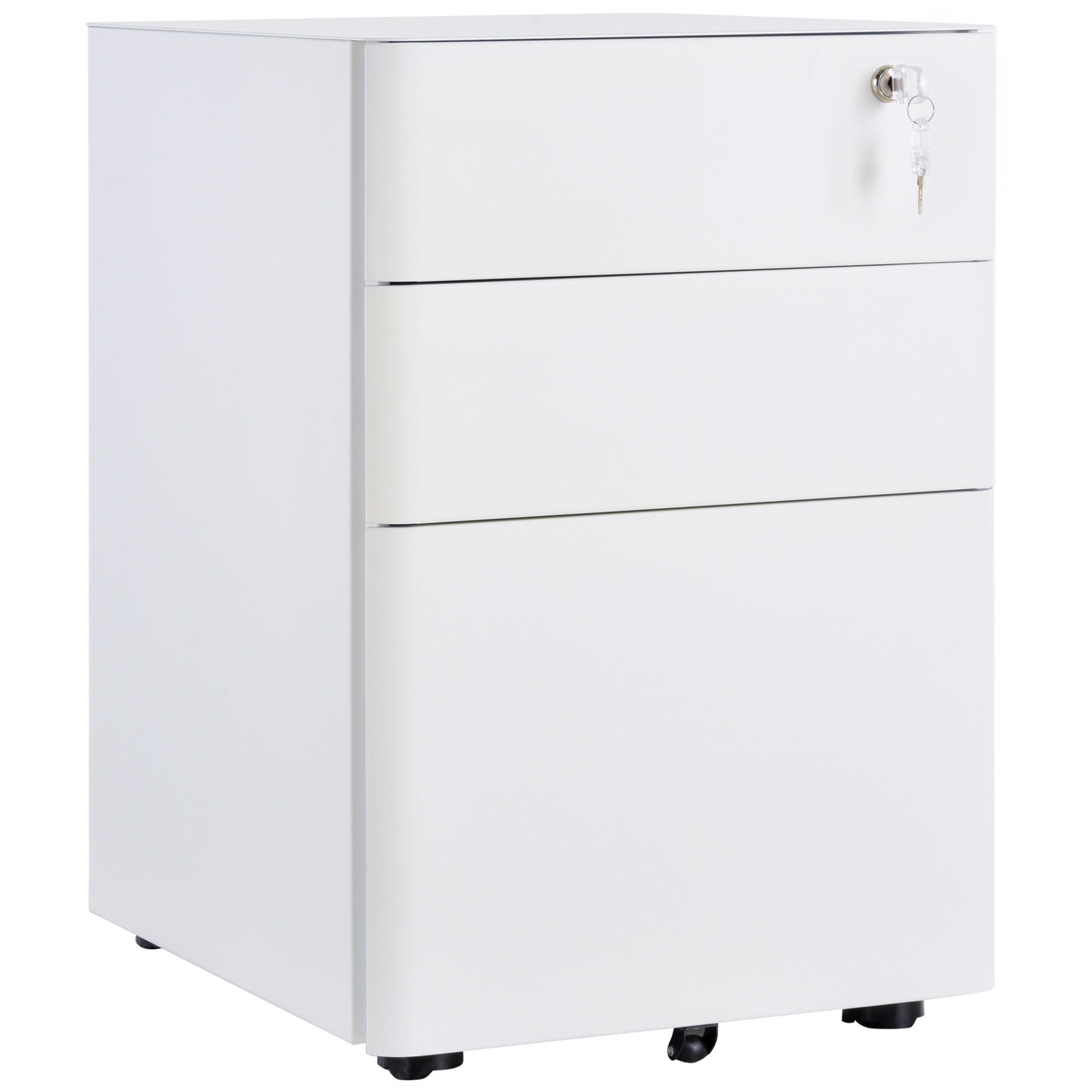 ROLLCONTAINER mobiler Aktenschrank mit 3 Schubladen Büroschrank Stahl Weiß - Weiß, Metall (48/59/39cm) - Vinsetto
