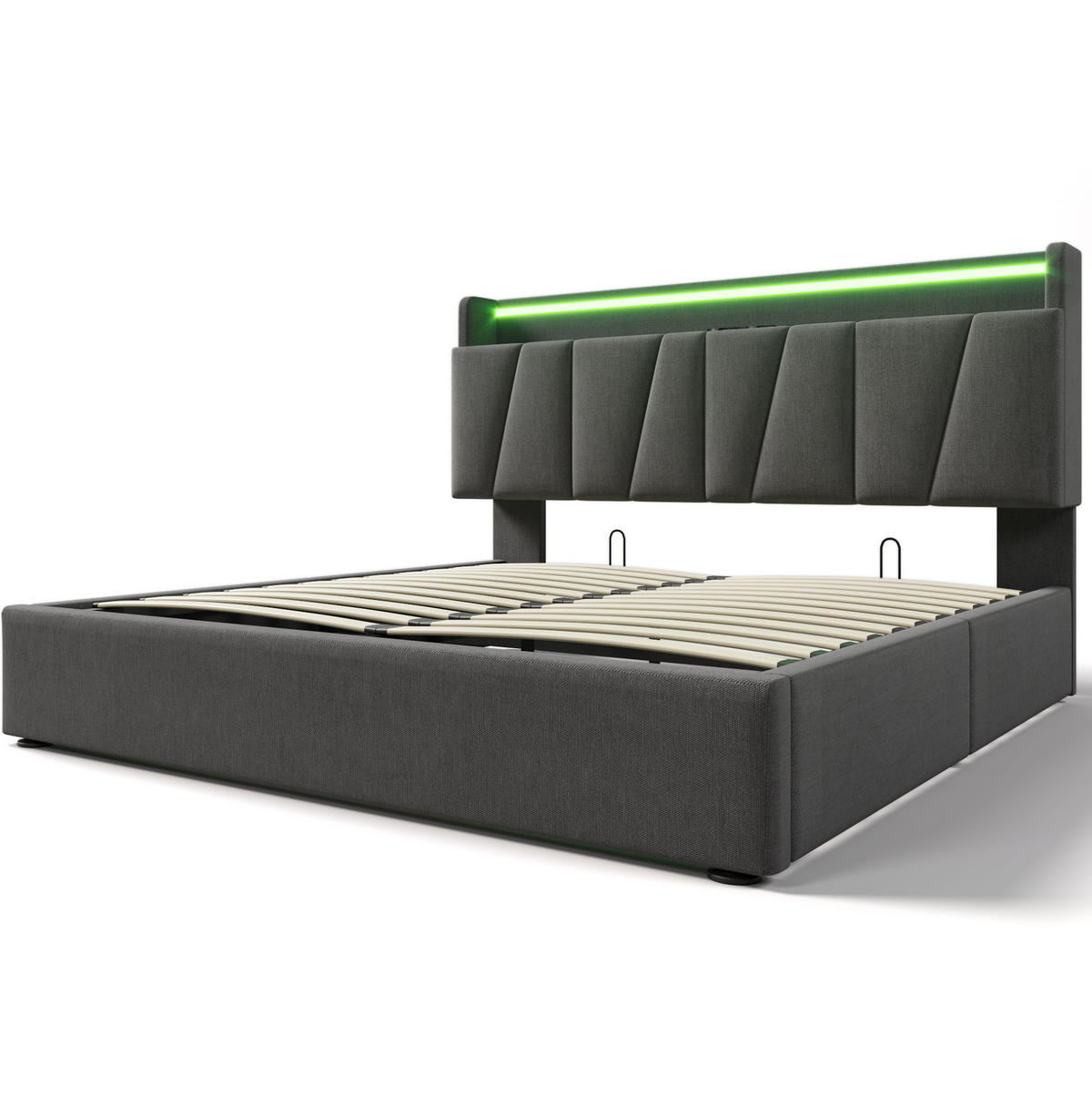 POLSTERBETT mit LED-Beleuchtung 160/200 cm mit Stauraum-Kopfteil & USB - Grau, Textil (160/200cm) - BEAOK