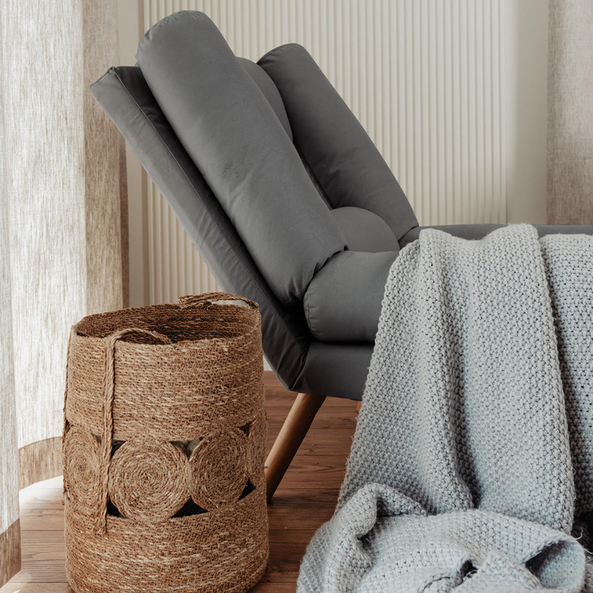 RELAXSESSEL LILA mit hocker, 75/75/100 cm, Graphit - Graphitfarben, Holz/Textil (75/100/75cm) - Idohome