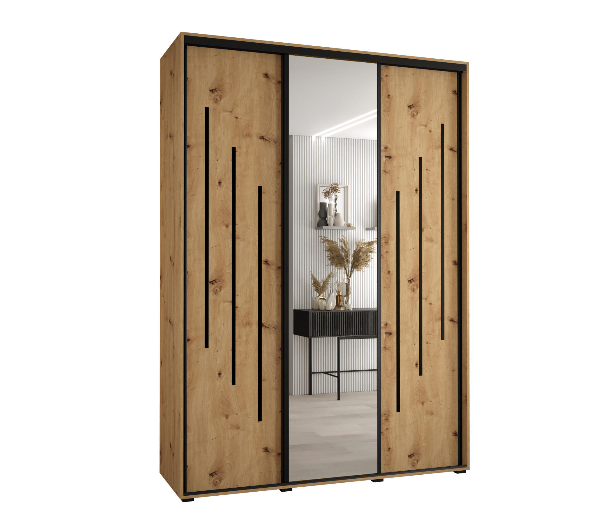 SCHWEBETÜRENSCHRANK 235,2/170/45 3-türig - Schwarz/Eiche Artisan, Holz/Metall (170/235/45cm) - Abiks Möbel