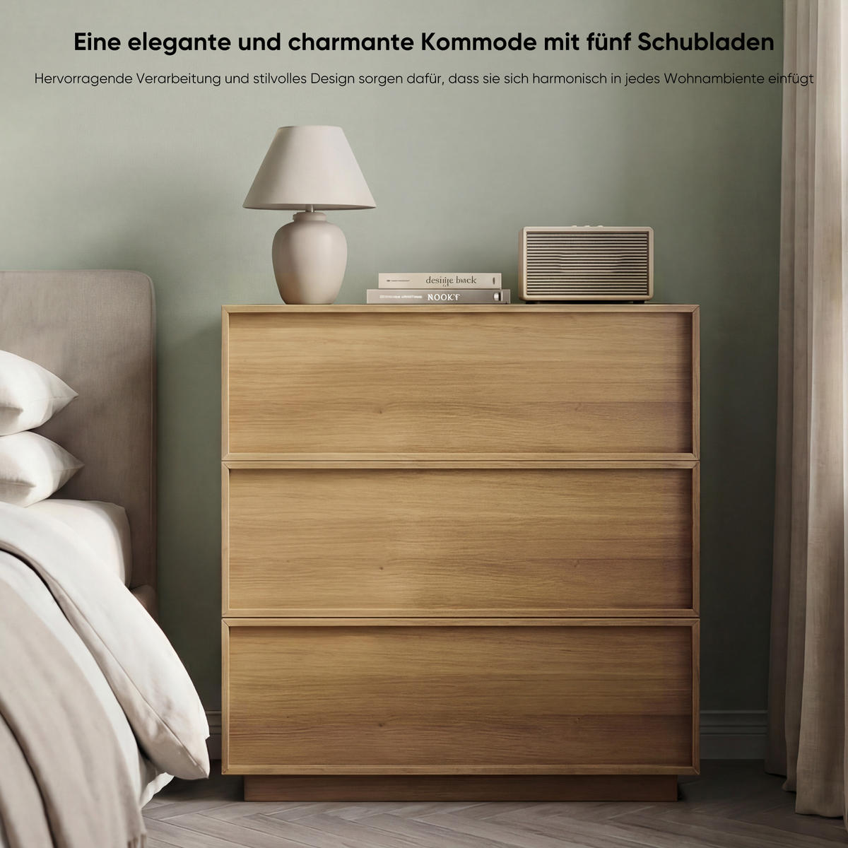 NACHTTISCH 80 cm Eiche – Nachtkommode mit 3 Schubladen & Kippsicherung - Eichefarben, Holzwerkstoff (80/78/48cm) - Urban Meuble