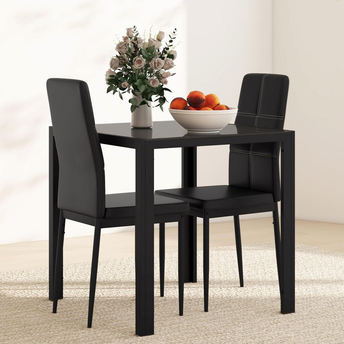 ESSGRUPPE Esstisch mit 2 Stühlen Platzsparend Esszimmergruppe Sitzgruppe Schwarz - Schwarz, Glas (75/75/75cm)