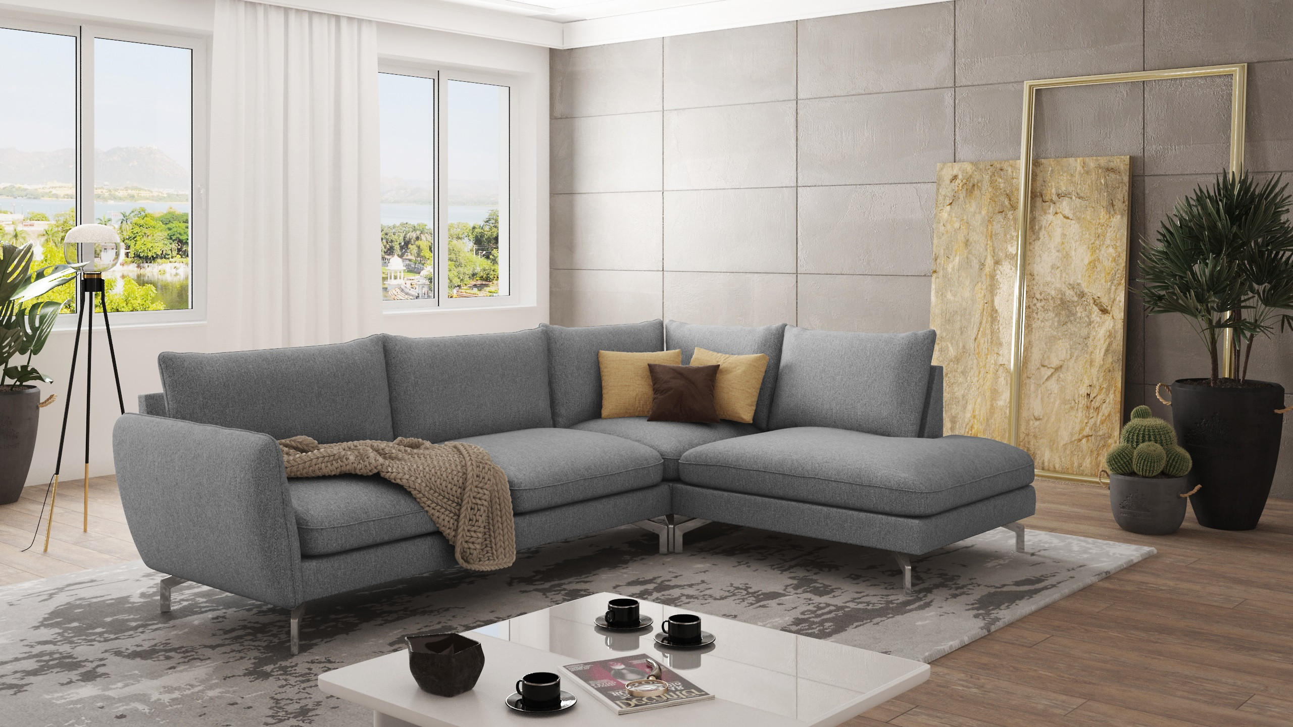 ECKSOFA Elou Grau Microfaser - Chromfarben/Grau, Holz/Textil (277/200cm) - S-Style Möbel