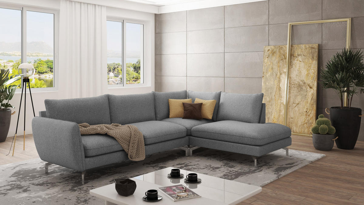 ECKSOFA Elou Grau Microfaser - Chromfarben/Grau, Holz/Textil (277/200cm) - S-Style Möbel