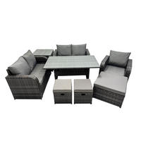 GARTENMÖBELSET mit Esstisch,Hockern,Beistelltisch Polyrattan Dunkelgrau 8-Sitzer - Dunkelgrau/Grau, Glas/Kunststoff - Fimous