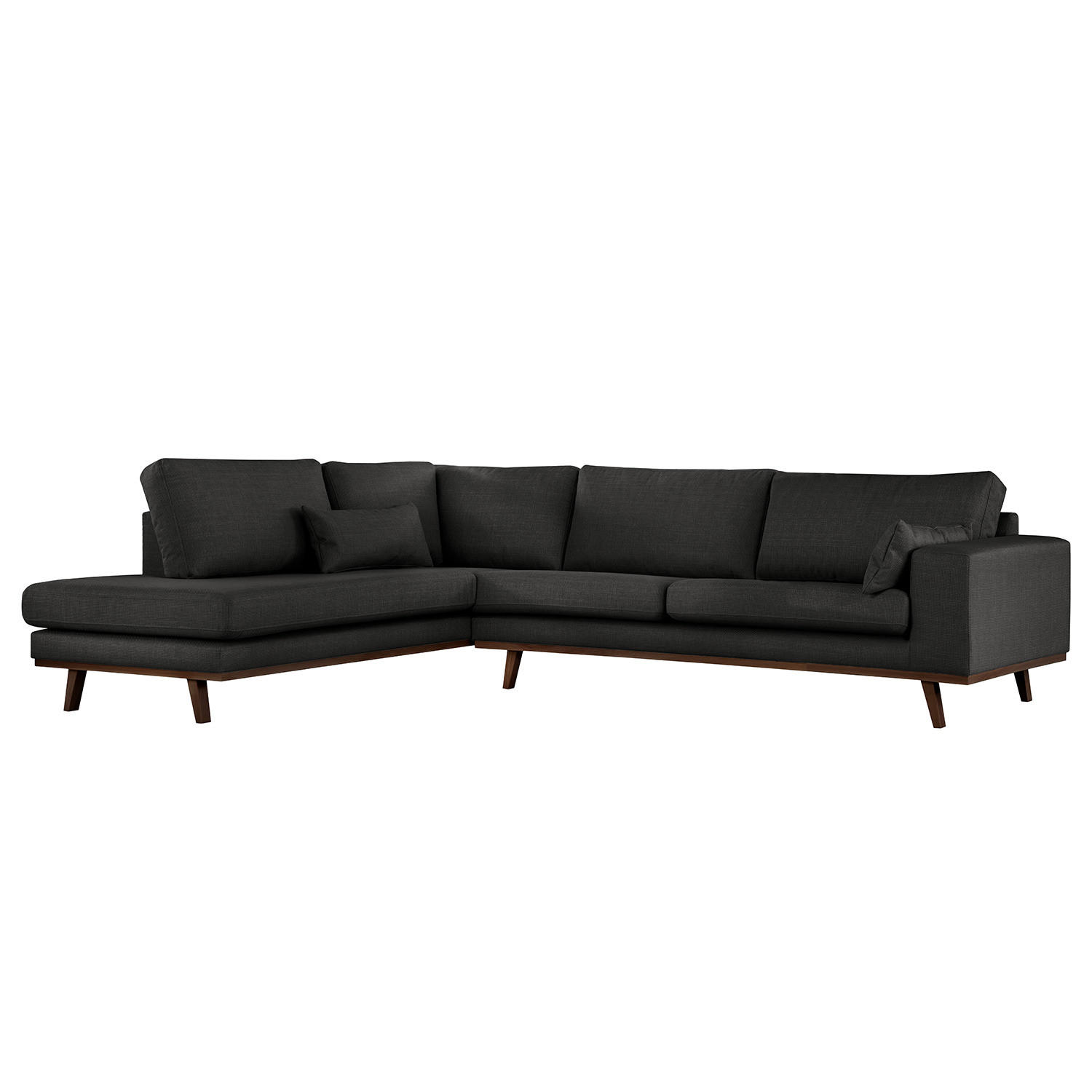 ECKSOFA mit Ottomane - Buchefarben/Schwarz, Textil (287/219cm) - home24