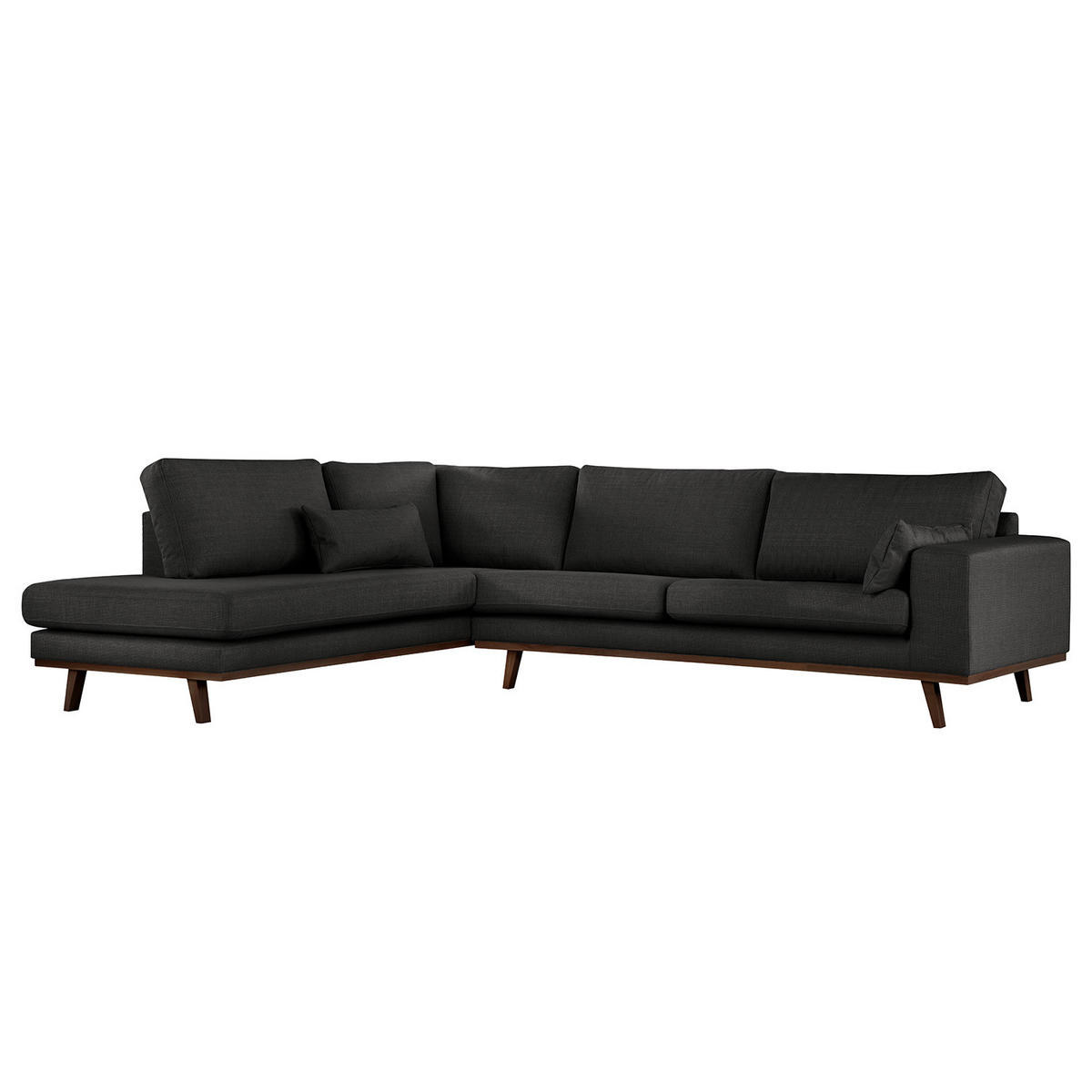 ECKSOFA mit Ottomane - Buchefarben/Schwarz, Textil (287/219cm) - home24