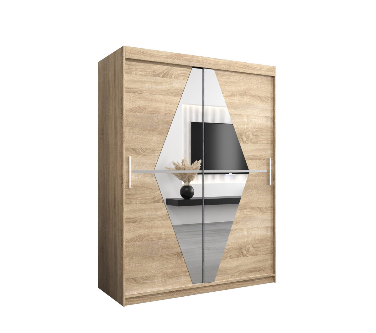 SCHWEBETÜRENSCHRANK 200/150/62 2-türig - Silberfarben/Sonoma Eiche, Holz/Kunststoff (150/200/62cm) - MÖBEL KRYSPOL