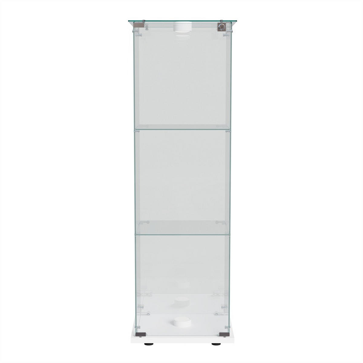 VITRINE - Glasvitrine mit 1 Tür - 3 Ebenen und LED-Beleuchtung - Weißer Boden - Weiß, Glas (39.8/123.3/35cm) - DELFA