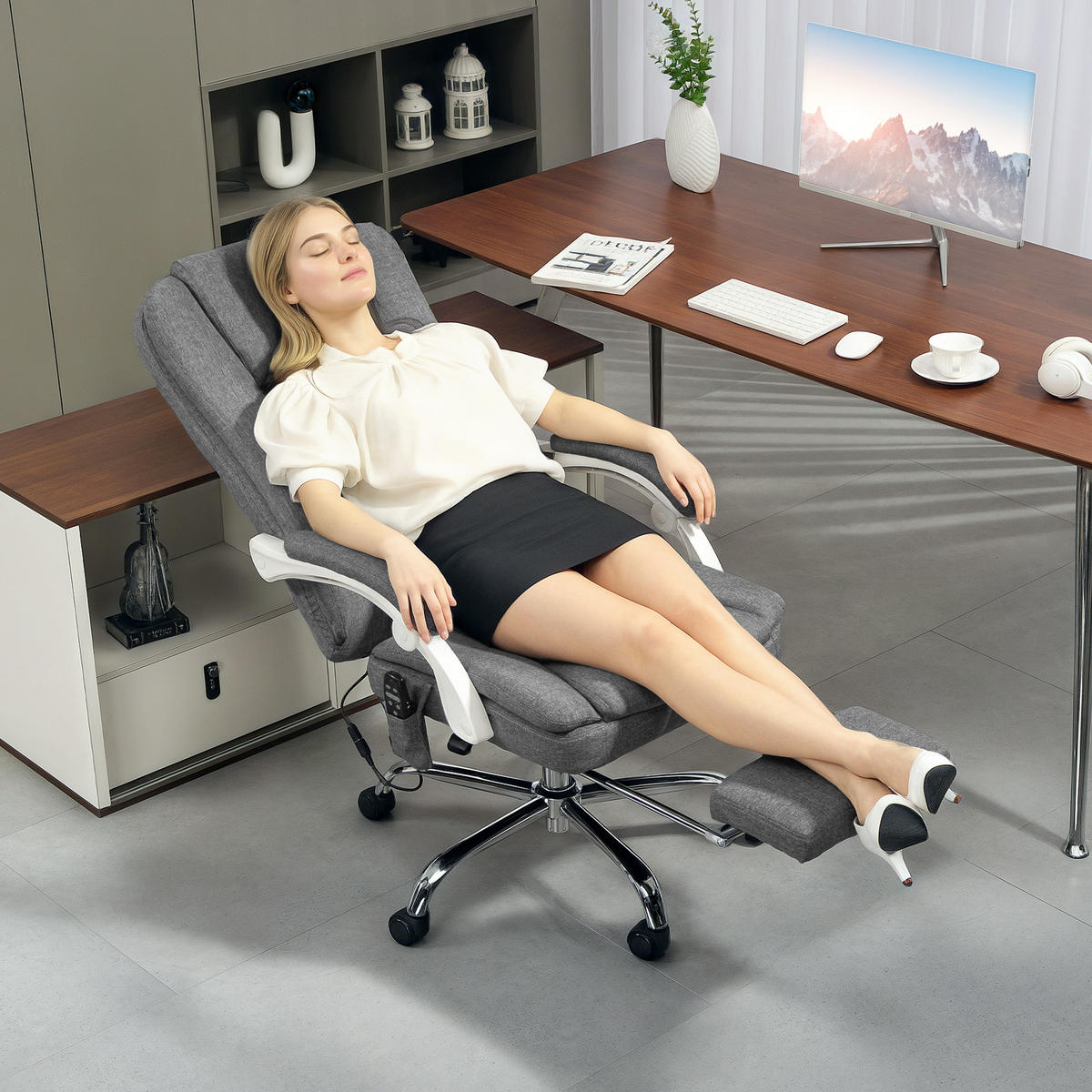 DREHSTUHL DE-11786 mit massage- & heizfunktion 66/60/113-121 cm Grau - Grau, Textil (60/121/66cm) - ComfortXL