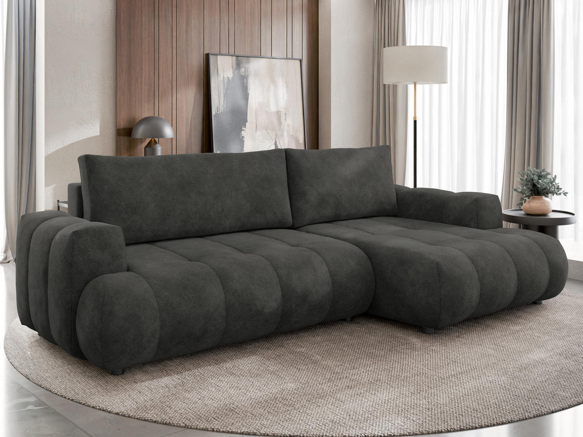 ECKSOFA Haiti, Seite: Rechts 2R+LC - Anthrazit/Schwarz, Holz/Textil (276/156cm) - MIRJAN24