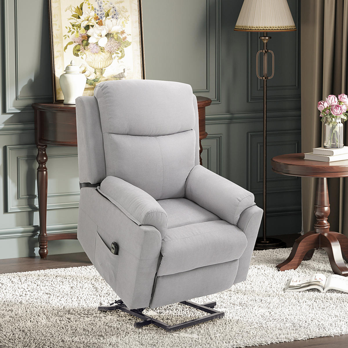 FERNSEHSESSEL mit Aufstehhilfe, Hellgrau - Hellgrau/Schwarz, Textil/Metall (89/102/83cm) - HOMCOM