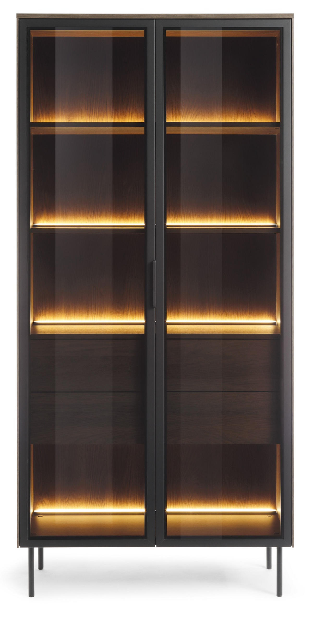 VITRINENSCHRANK 90 cm mit LED Senzia, 2 Türen, Schubladen, Eiche Dunin - Eichefarben, Holz (92/195/39cm) - Emporius