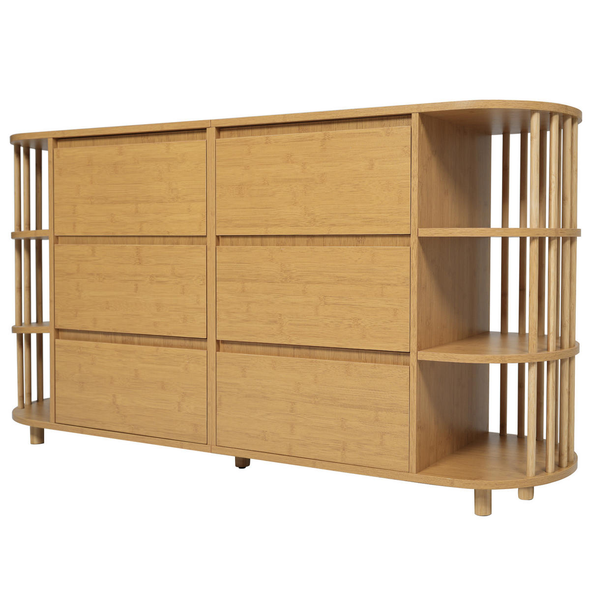 KOMMODEN-SIDEBOARD 160/40/75 cm mit 6 Schubladen & offenen Fächern in Eiche - Naturfarben, Holzwerkstoff (160/75/40cm) - BEAOK