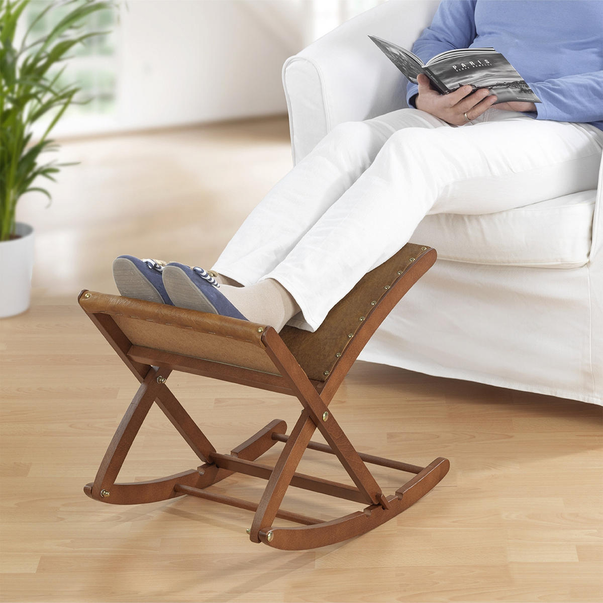 SCHAUKELFUSSBANK aus Holz Komfort 38/52,5/59,5 cm - Braun, Holz (52.5/59.5/38cm) - Maximex