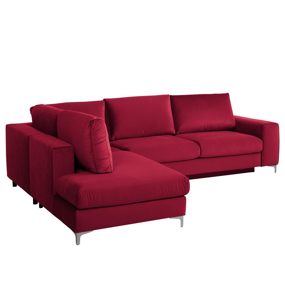 ECKSOFA mit Ottomane - Chromfarben/Bordeaux, Textil/Metall (302/1cm) - home24