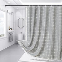 DUSCHVORHANG Grau Boho gestreift rustikal Polyester 180 x 180 cm Badezimmer - Grau, Textil (180/180cm) - MCBOSON