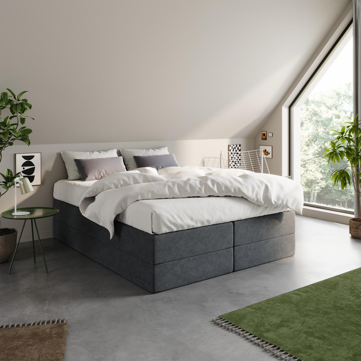 BOXSPRINGBETT mit Bonnell Matratze, 180 x 200 cm, in Dunkelgrau - Anthrazit, Naturmaterialen (180/200cm) - Home Collective