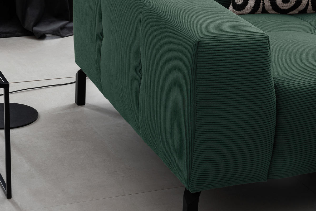 ECKSOFA MIT MOTORISCHEM SITZVORZUG OHIO Smaragdgrün Cord - Smaragdgrün/Schwarz, Textil/Metall (311/219cm) - KAWOLA