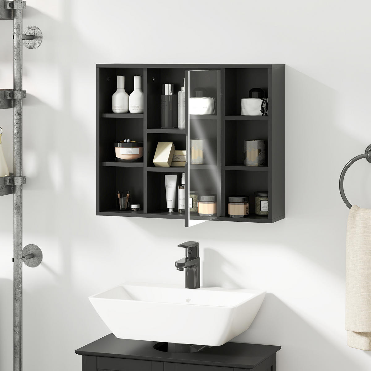 SPIEGELSCHRANK Schwarz 60/14,5/49,4 cm - Schwarz, Holzwerkstoff (60/49.4/14.5cm) - PANGIVO