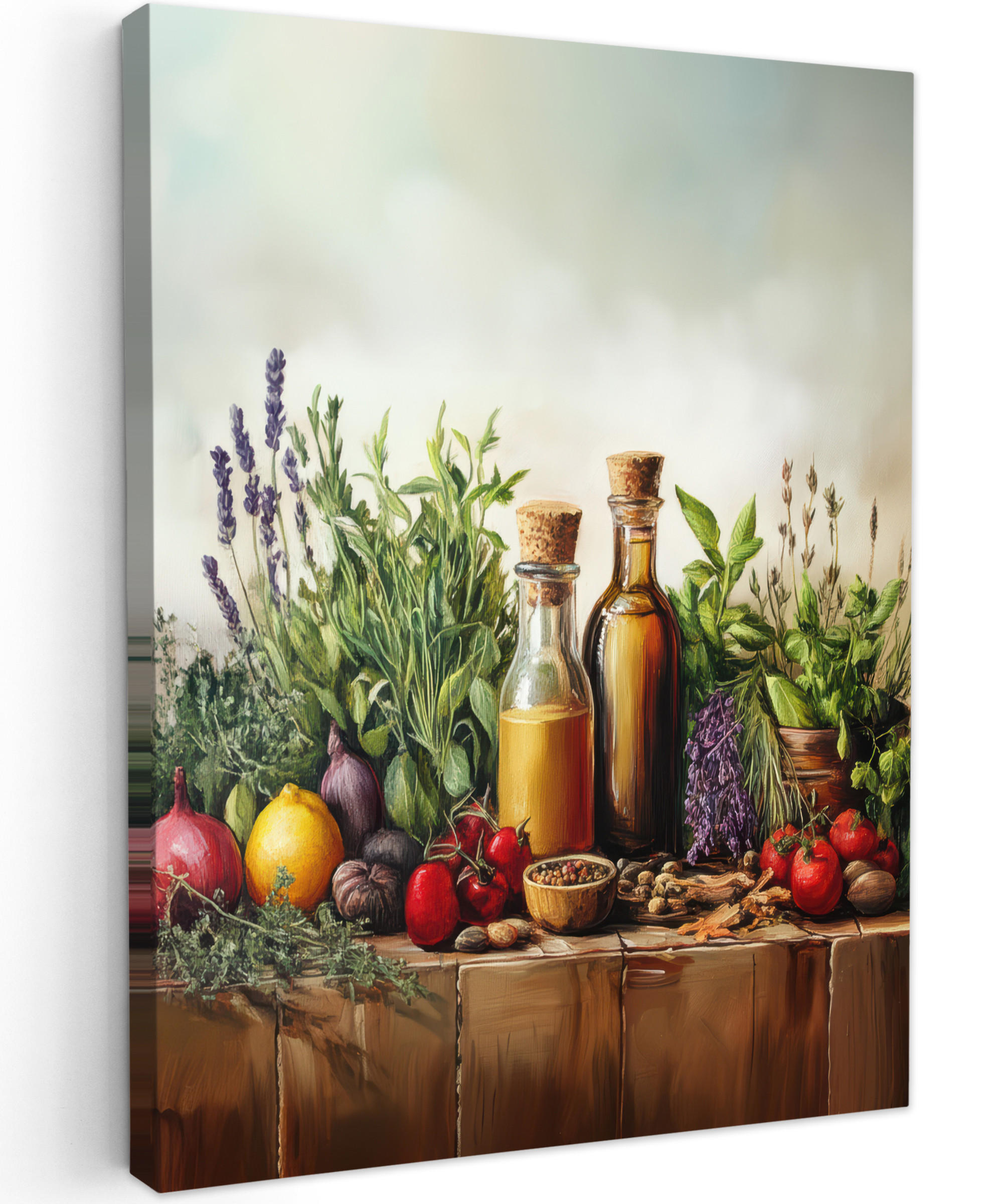 LEINWANDBILD Stilleben - Kräuter - Gewürze - Früchte - Farbenfroh 30x40 cm - Grün, Textil (30/40cm) - MuchoWow