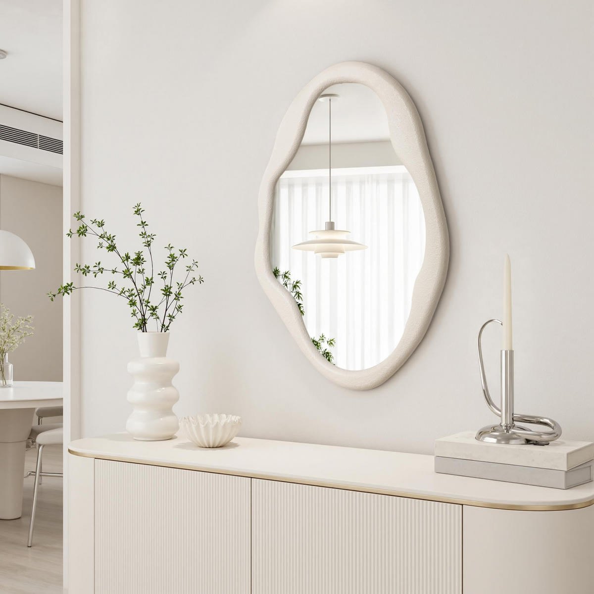 WANDSPIEGEL mit Unregelmäßigem Rahmen Weißem 70cm H - Weiß, Glas (50/70/2.5cm) - Hometopia