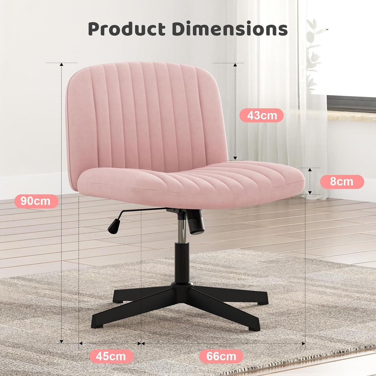 BÜROSTUHL modern, ohne Armlehnen, ohne Rollen, Kreuzgestell – Schwarz - Pink, Metall (66/90/45cm) - Rattantree