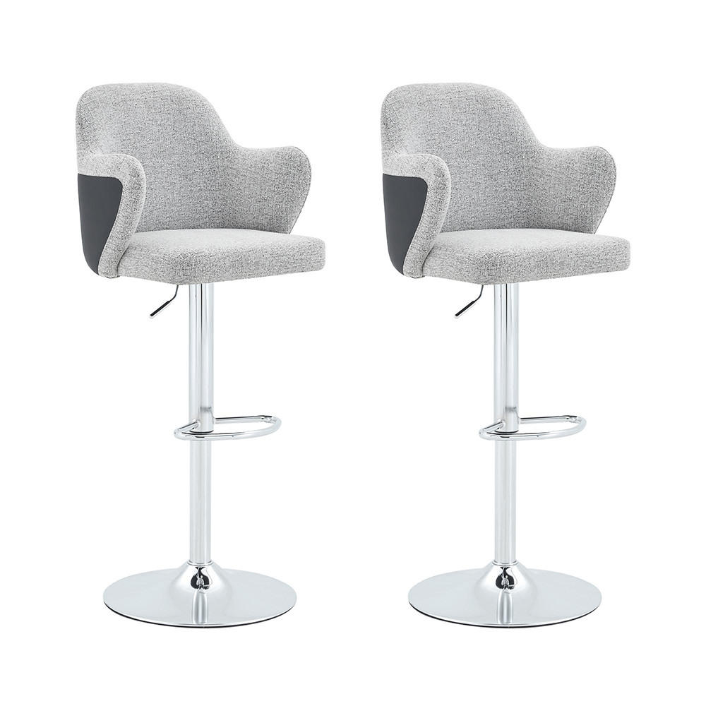 SET TABURET BAR (2 BUC) cu cotiere, rotire 360°, Gri deschis + Negru - gri, material textil (37.6/118/45cm) - KOMHTOM