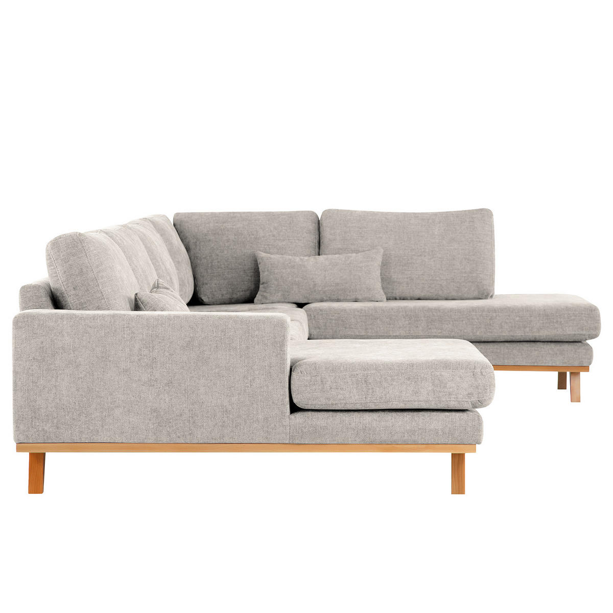 WOHNLANDSCHAFT mit Longchair - Buchefarben/Grau, Buchenholz/Textil (371/81/219cm) - home24