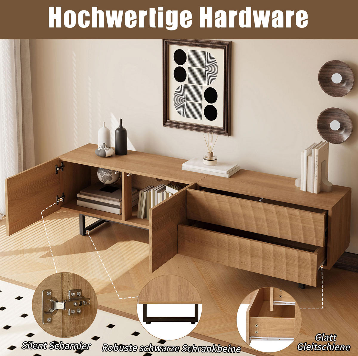 TV-LOWBOARD 180/38/51,5 cm natur aus Spanplatte mit Stauraum und Kabeldurchführung - Naturfarben, Holzwerkstoff (38/51.5/180cm) - OKWISH