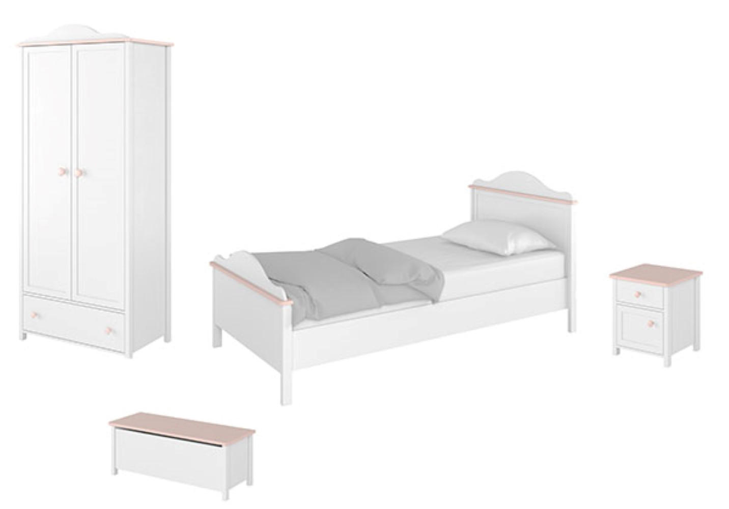 KINDERZIMMER-SET Luna weiß / rosa 333x209x196cm 4-teilig - Weiß, Holz/Holzwerkstoff (333/196/209cm) - Feldmann-Wohnen