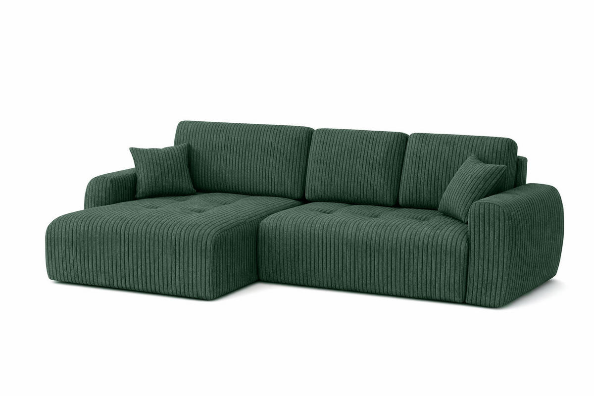 ECKSOFA Mit Schlaffunktion Und Bettkasten L-Form Ivo XL, Cordstoff Poso, Grün, Links - Grün, Holz (280/142cm) - Kaiser Möbel