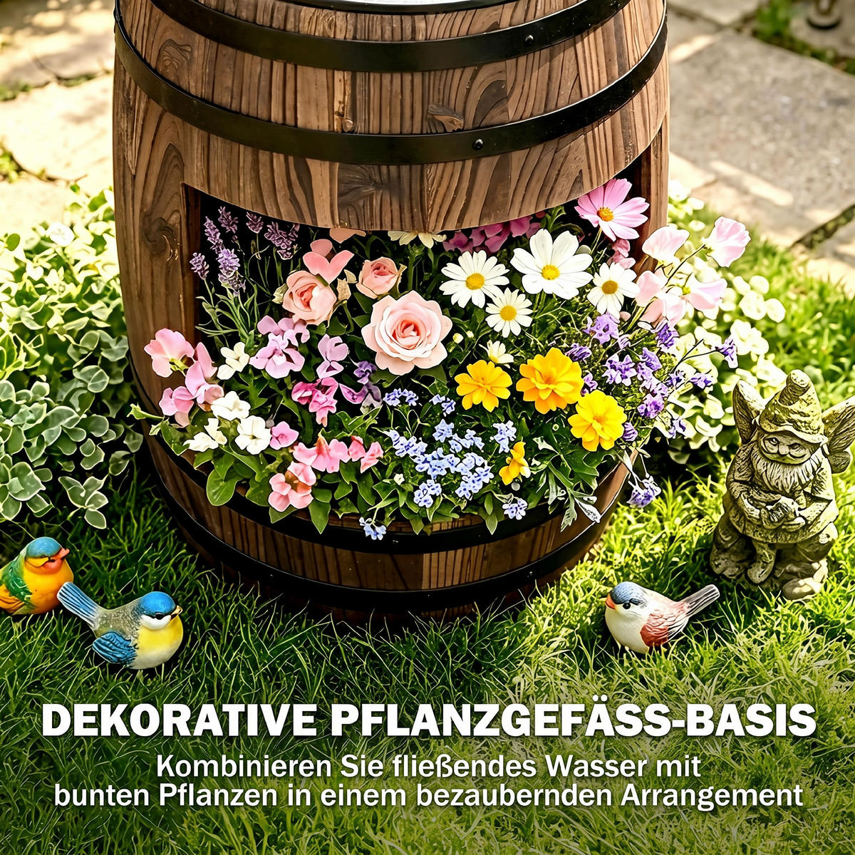 GARTENBRUNNEN, Tannenholz, Metall, Natur - Naturfarben, Holz/Metall (27/27/59cm) - Outsunny