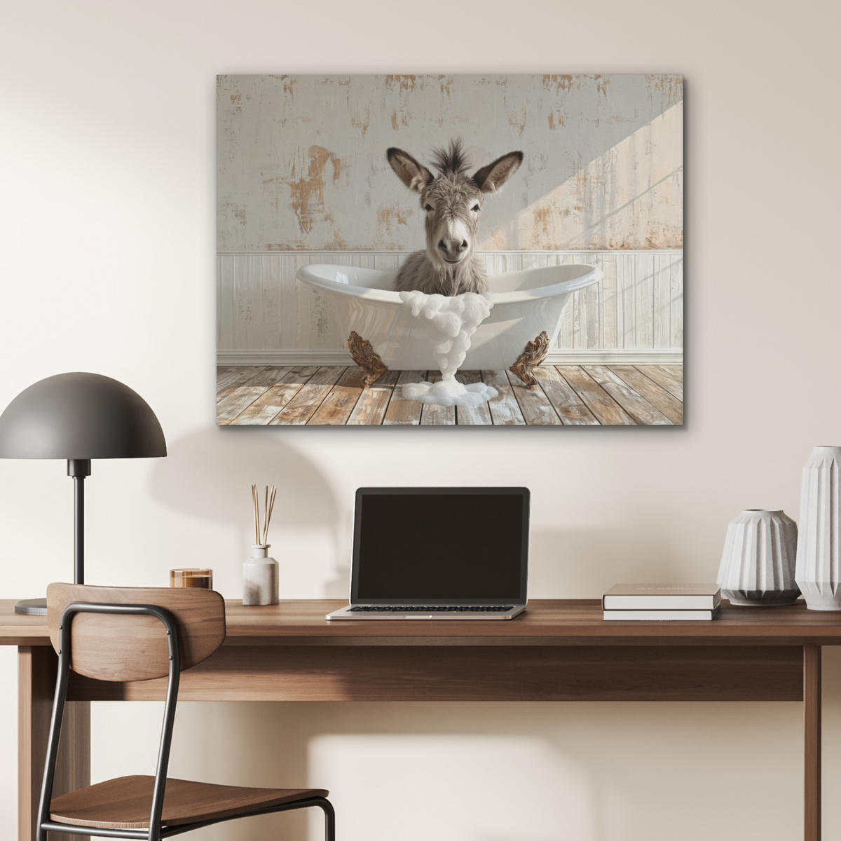 AKUSTIKPANEEL Esel - Tiere - Badewanne - Schaumstoff 80x60 cm - Weiß, Textil (80/0.9/60cm) - MuchoWow