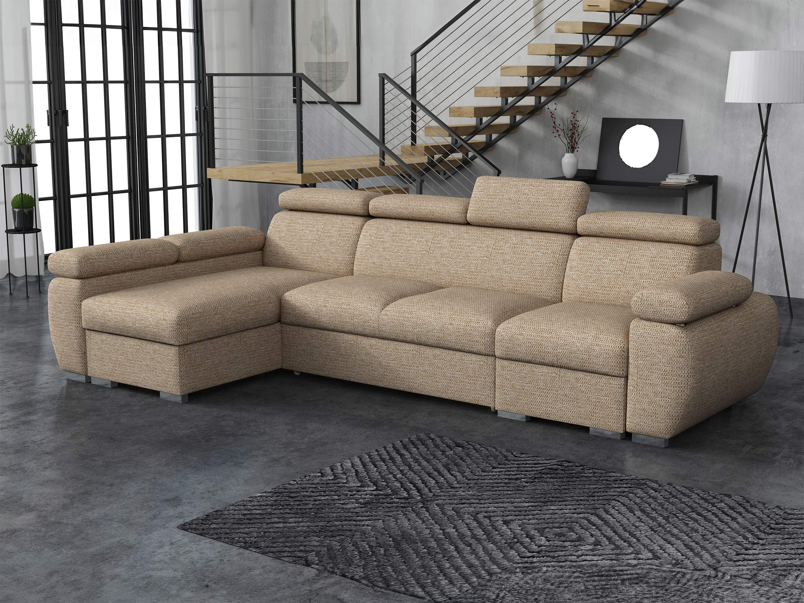 ECKSOFA Boston LCP, Seite: Links LCP+2R+1P(65) - Hellbraun/Silberfarben, Holz/Textil (320/170cm) - MIRJAN24