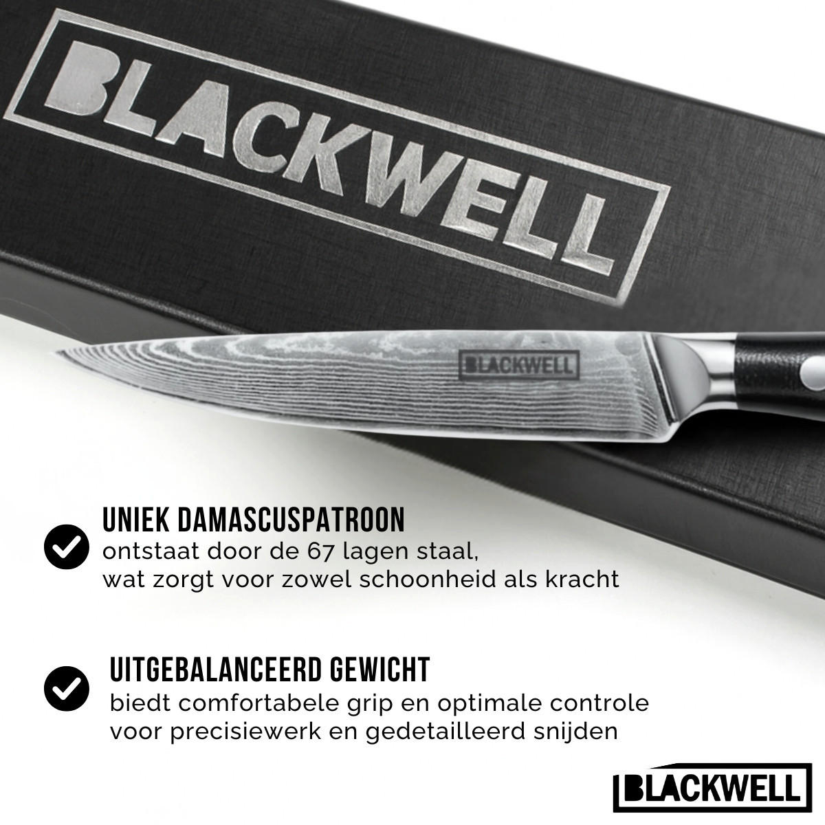 GEMÜSEMESSER Büromesser im japanischen Stil - 67-lagiger Damaststahl - VG10 - 12,5 cm - Schwarz, Keramik (1cm) - Blackwell