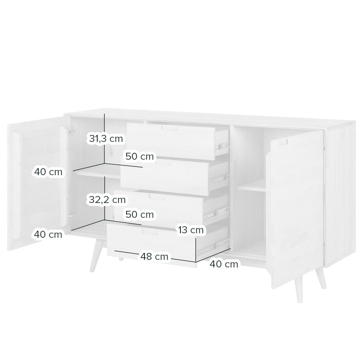 SIDEBOARD - Massivholz - Eichefarben/Braun, Holz (160/85/45cm) - home24