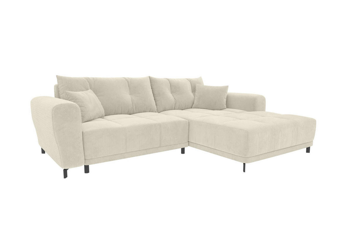 ECKSOFA Massimo Cordstoff Greige inkl. Schlaffunktion Rechts - Greige/Schwarz, Textil/Metall (246/177cm) - 99rooms