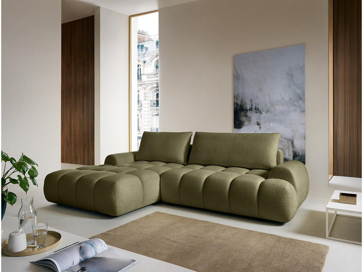 ECKSOFA mit Schlaffunktion - Ecke links - Chenille - Grün - FARNETA - Grün, Textil (280/177cm) - Vente-Unique