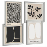BILDER SET 4er Set - 50x50 cm & 40x60 cm Silberner Rahmen - Minimalistische Pflanzenmuster - Silberfarben, Kunststoff (50/50cm) - TULUP