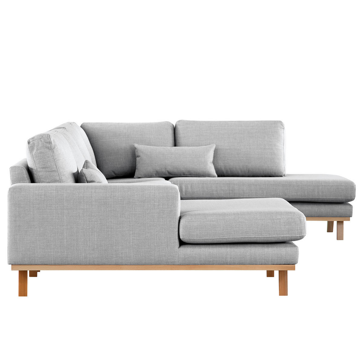 WOHNLANDSCHAFT mit Longchair - Buchefarben/Hellgrau, Buchenholz/Textil (371/81/219cm) - home24