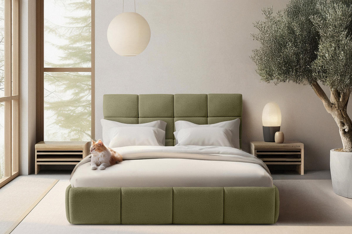 POLSTERBETT ALTOS Bouclé, grün - Grün, Holz/Holzwerkstoff (140/200cm) - KONSIMO®