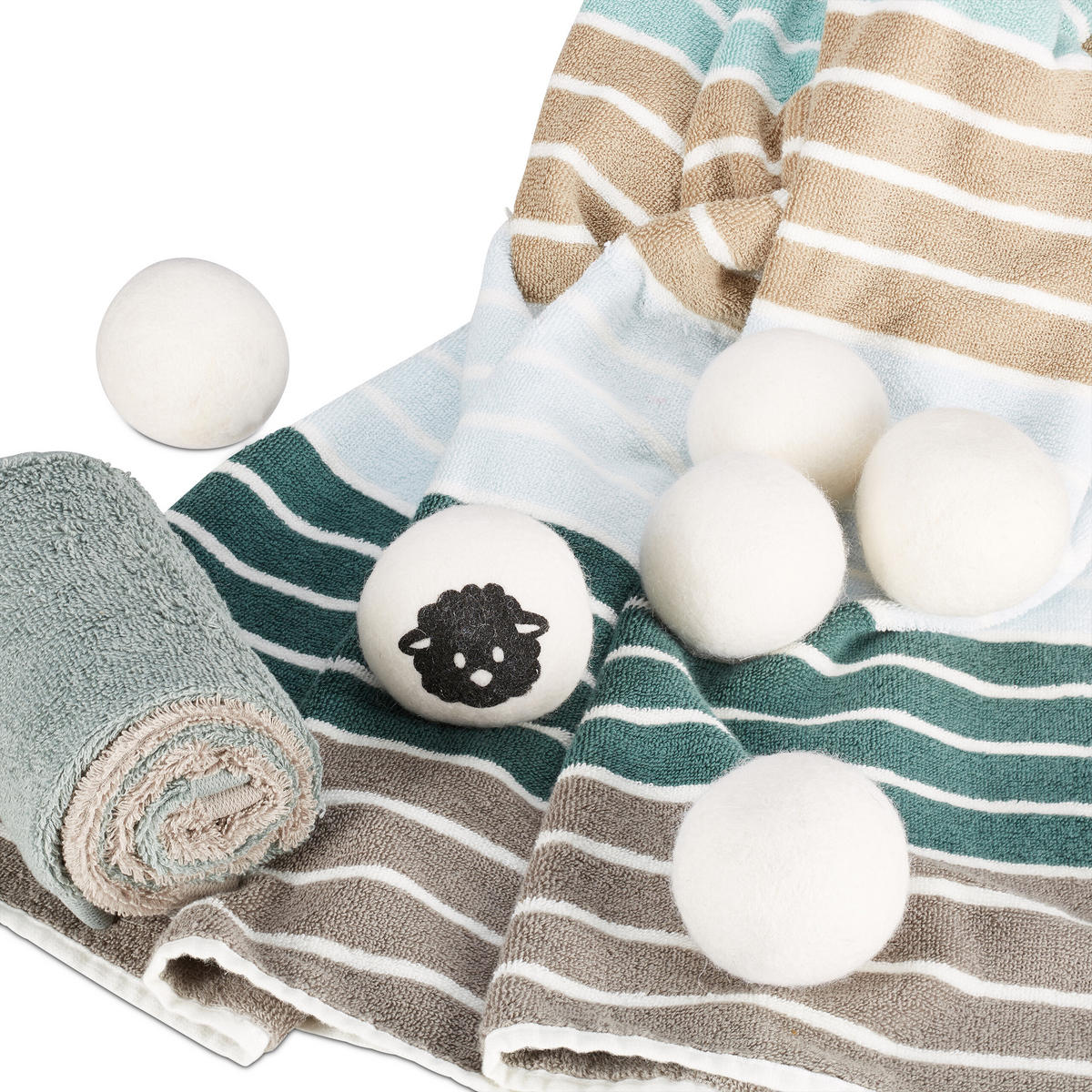 TROCKNERBÄLLE Weiß 8er-Set Schafwolle - Weiß, Textil (7/7/7cm) - Relaxdays