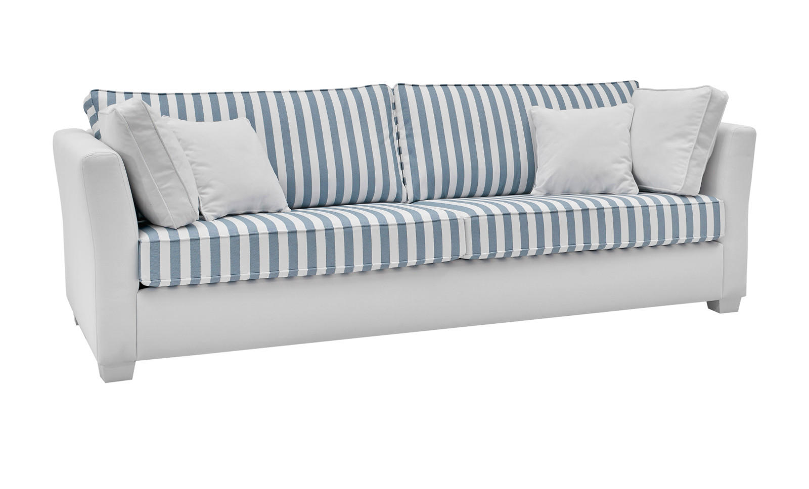 SOFA 3-Sitzer creme blau gestreift, Landhaus 240 cm, Couch inklusive Kissen - Blau/Creme, Holz/Textil (240/88/96cm) - Furn.Design