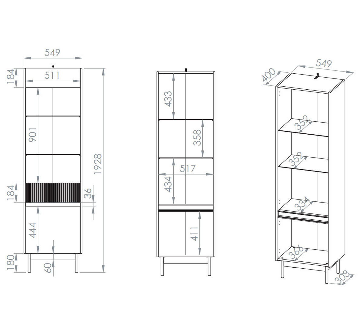 VITRINE Dunea 55 / 40 / 193cm Cashmere / Eiche Cremona Torro mit Beleuchtung - Hellbraun/Multicolor, Holz/Holzwerkstoff (55/40/193cm) - Feldmann-Wohnen