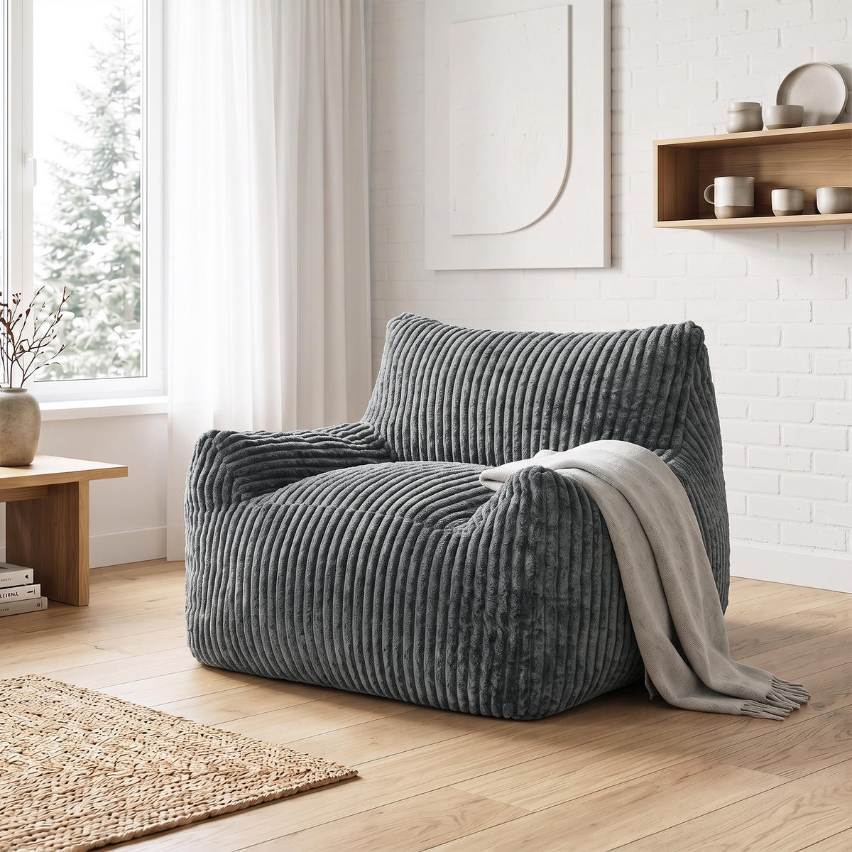 BODENSESSEL Cord Schaumstoff Grau - Grau, Textil (107/71/115cm) - HOMCOM
