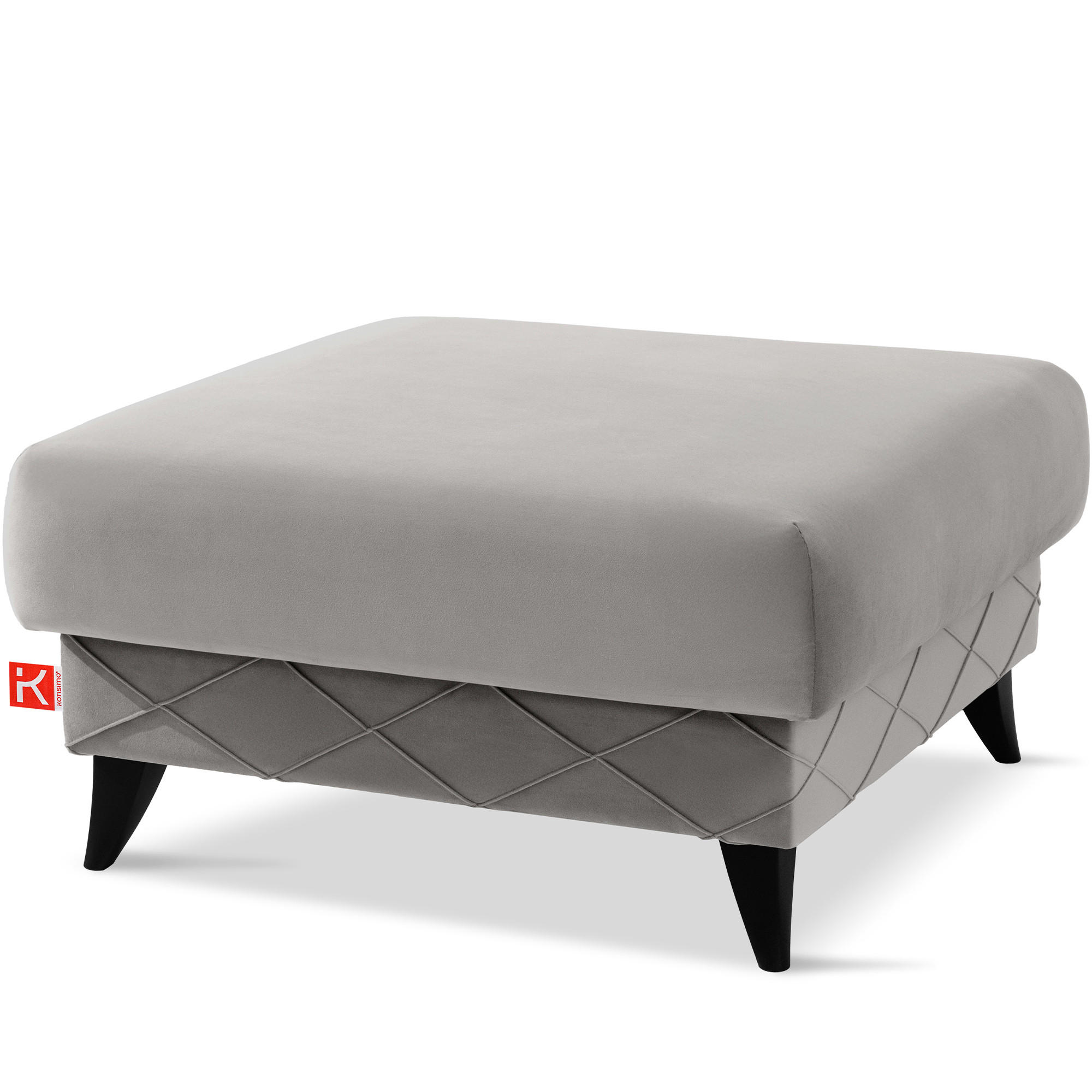 POUF GUSTAVO III Velours, Hellgrau - Hellgrau, Holz/Holzwerkstoff (92/49/92cm) - KONSIMO®
