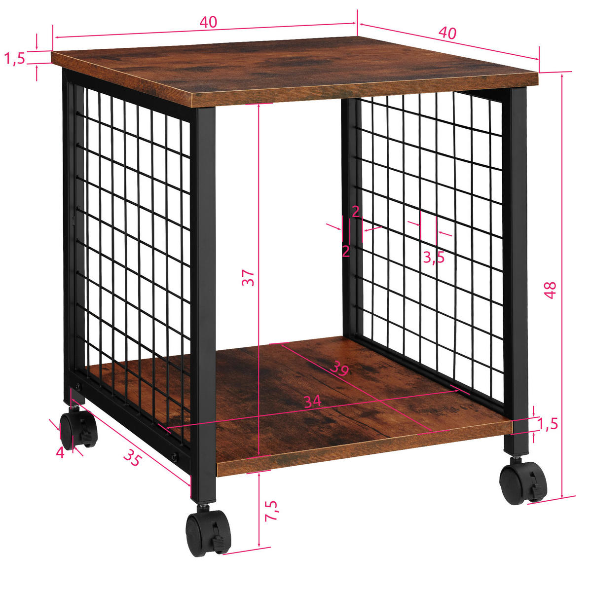 BEISTELLTISCH Gary,40 x 40 x 48 cm,Industrial Holz dunkel, rustikal - Rostfarben, Holzwerkstoff (40/40/48cm) - tectake